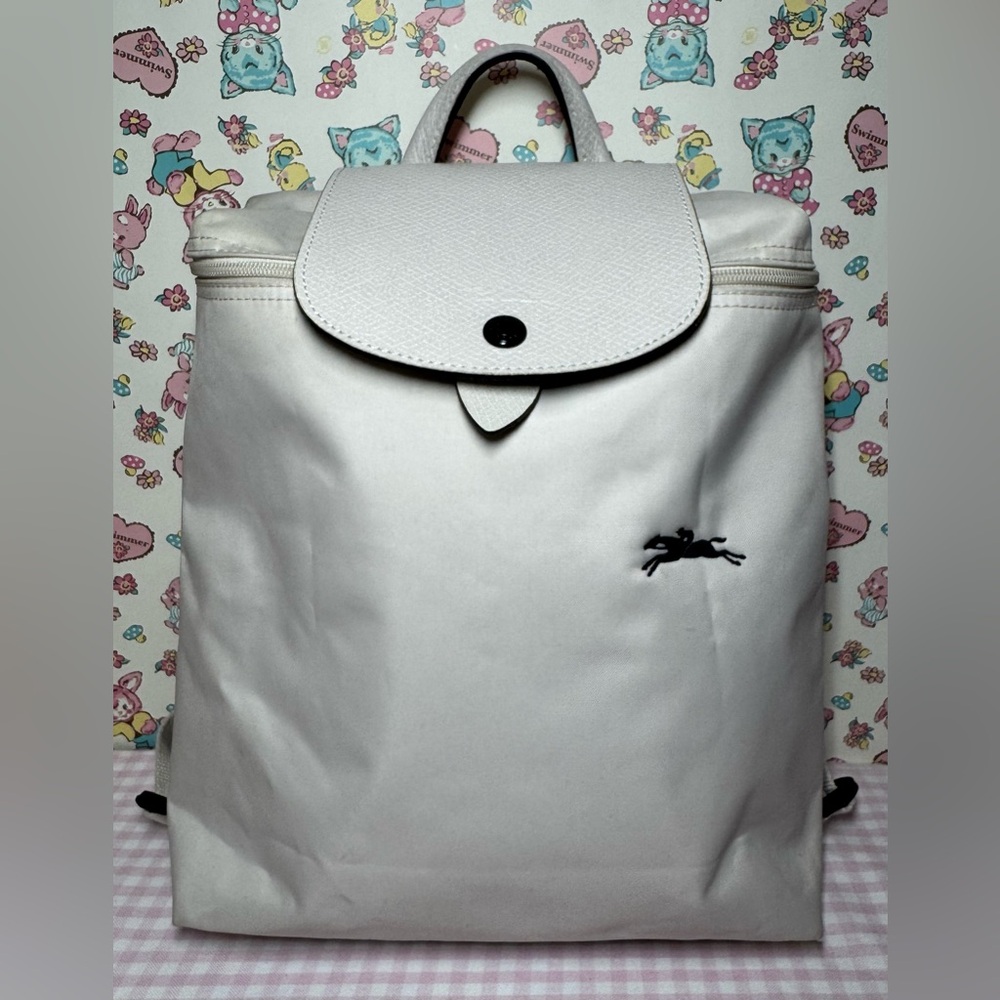 Longchamp Mini White & Black Foldable Backpack
